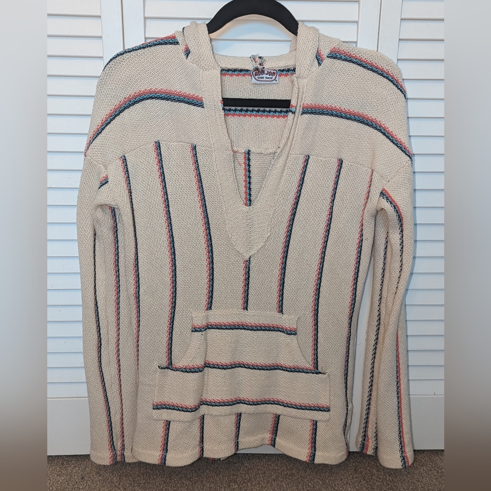 Ron Jon Surf Shop Beachy Hoodie, Cream Stripe, Size Medium